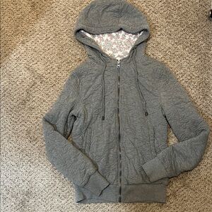Grey Quilted Women's Zip Up Hoodie